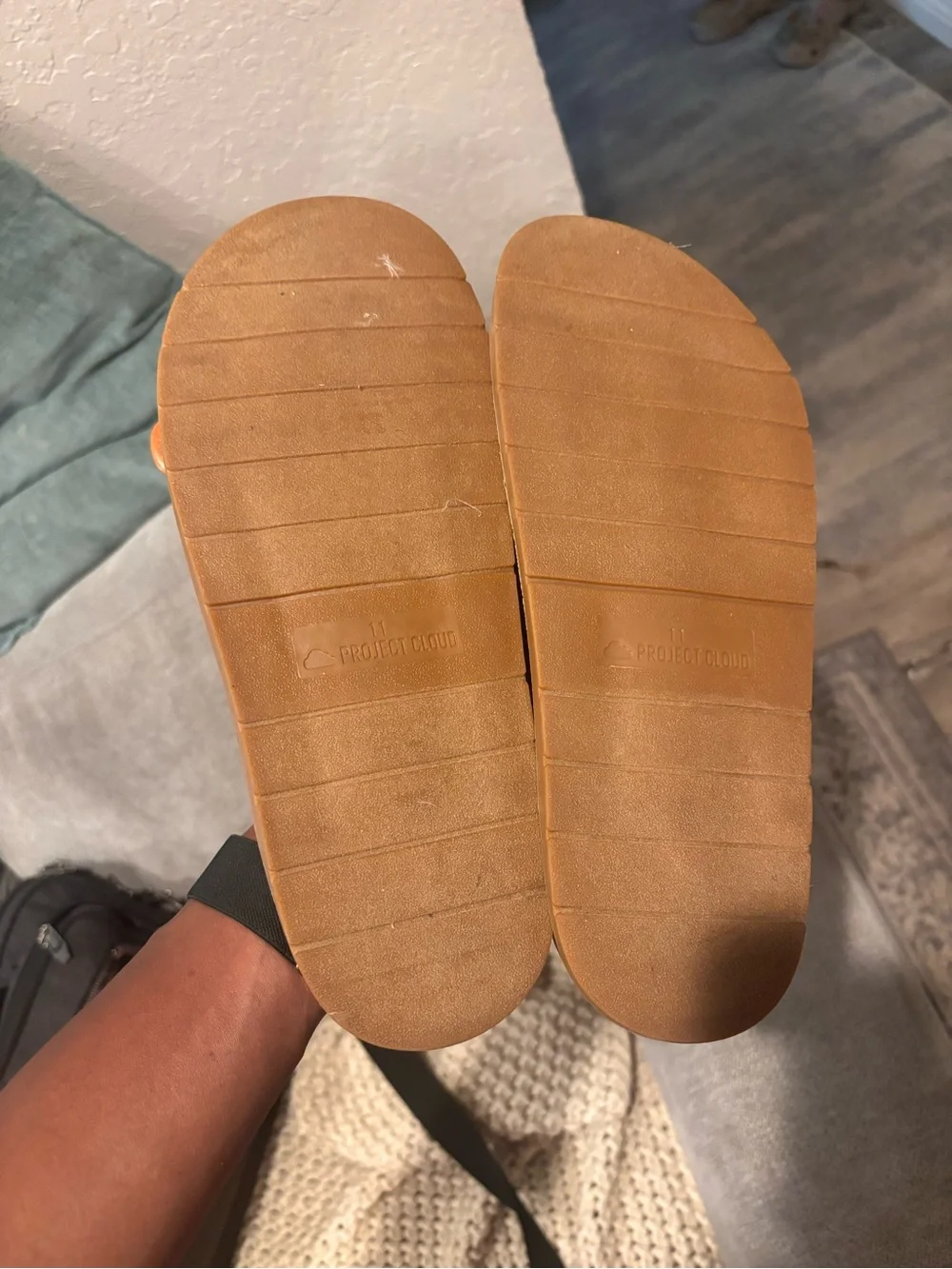 Women’s Woven Tan Buckle Slide Sandals